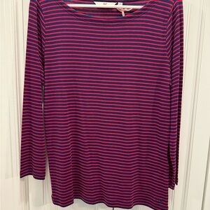 Vineyard Vines Striped Long Sleeve Tee in Navy and Pink
